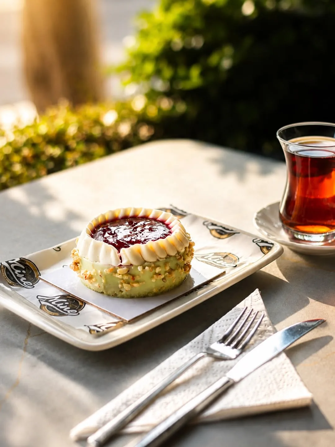 Meyveli tart ve çay