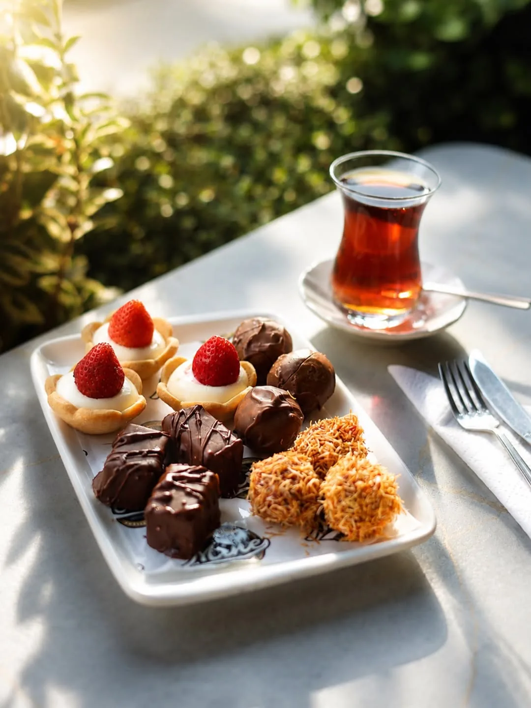 Çeşitli tatlılardan oluşan tabak